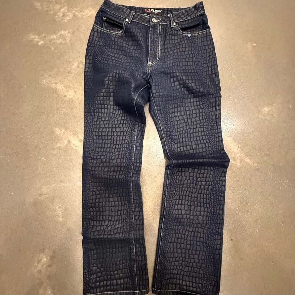 Vintage FUBU The Collection Crocodile Print Embossed Denim Jeans